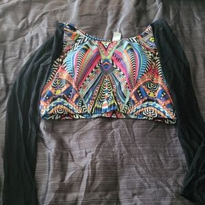 Retro swimsuit top with sheer sleeves